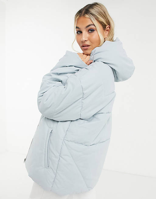 COLLUSION peach skin puffer with hood in blue