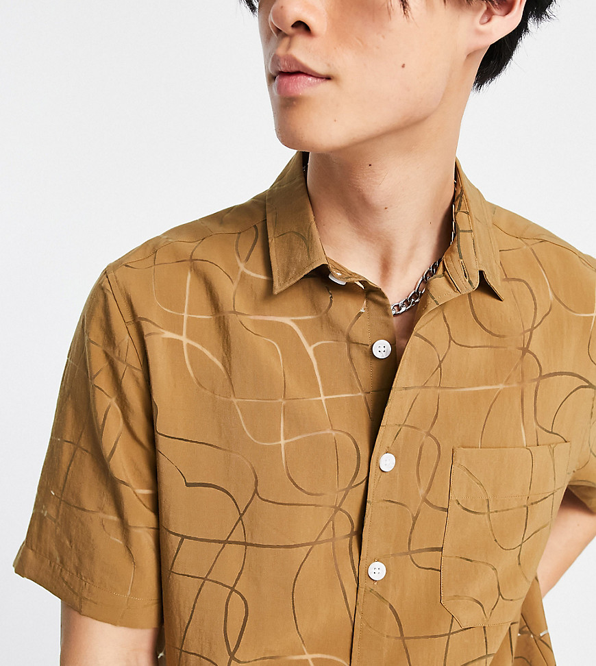 COLLUSION peached summer shirt with laser cut detail in mocha-White