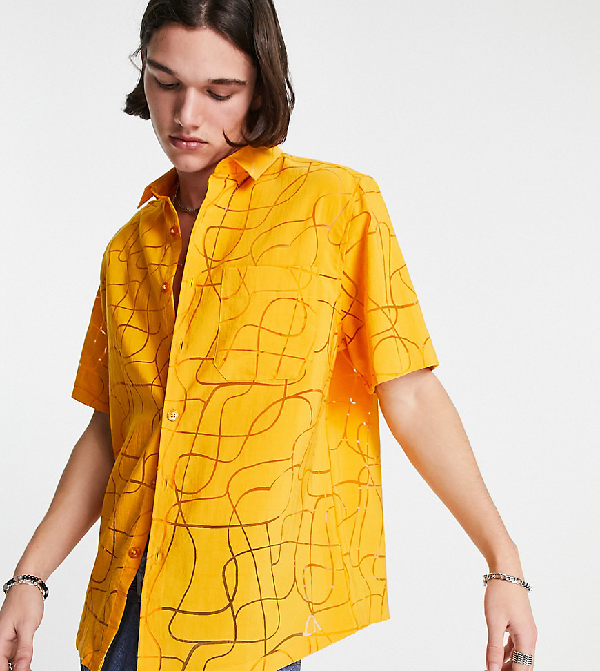 COLLUSION peached summer shirt with laser cut detail in orange