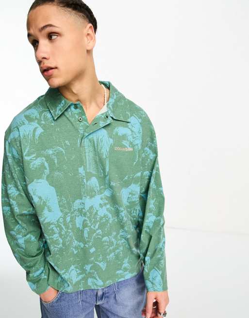 COLLUSION people print logo rugby shirt in green