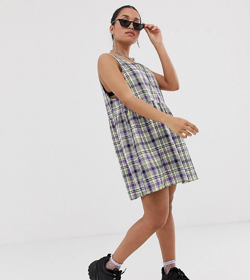 COLLUSION Petite - Aangerimpelde mini-jurk met ruiten en verlaagde armsgaten-Multi