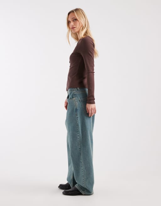 COLLUSION Petite - Antifit jeans in 'dirty' middenblauw, 3 van 5