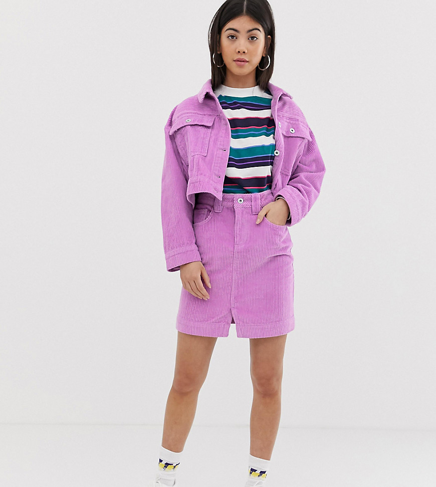 COLLUSION Petite denim mini skirt in cord-Purple