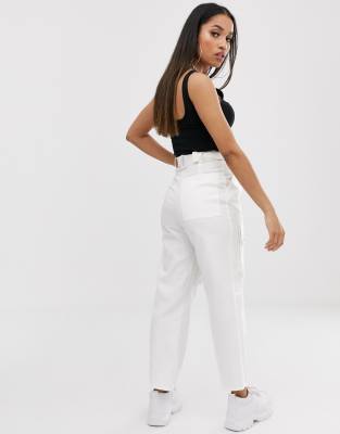 petite white high waisted trousers