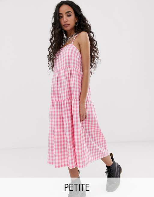 Ever New Petite smock midi dress in baby pink gingham