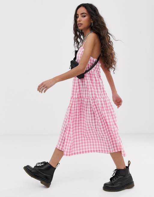 Ever New Petite smock midi dress in baby pink gingham