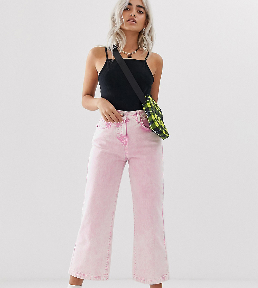 COLLUSION Petite – x005 – Rosa stentvättade straight jeans