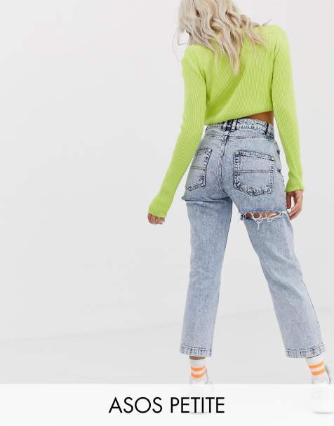COLLUSION Petite x005 straight leg jeans in acid wash with bum rips