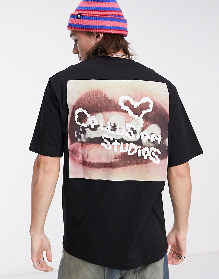 COLLUSION photographic back print t-shirt in black