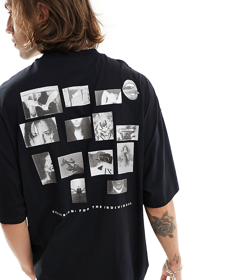 COLLUSION Photographic collage print t-shirt in black