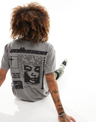 COLLUSION Photographic grunge printed t-shirt in charcoal