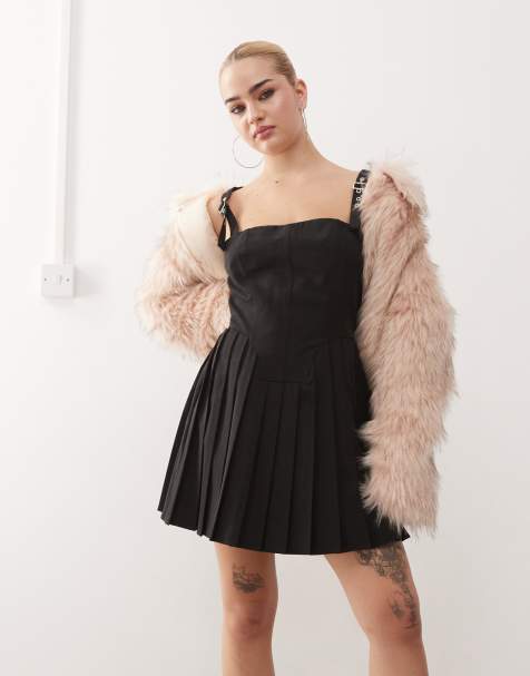 COLLUSION pinny mini dress with buckle detail in black - view 1