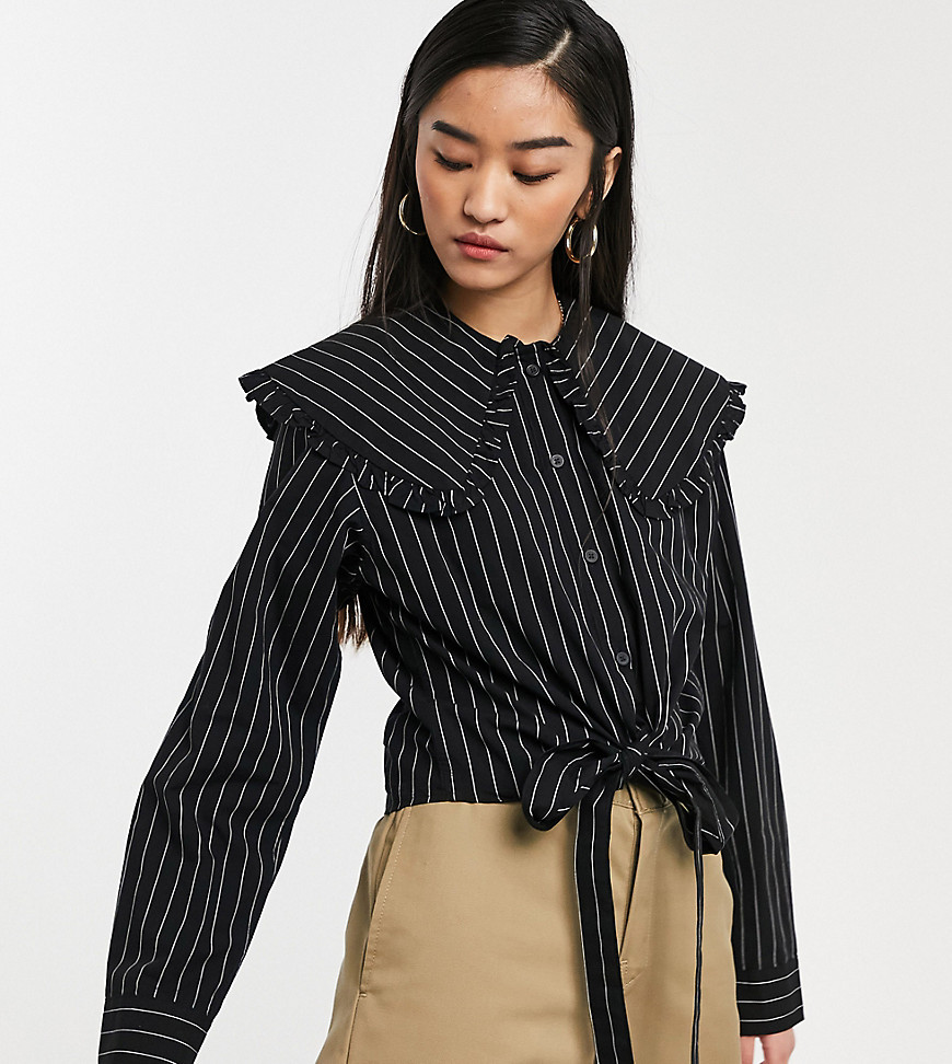 COLLUSION pinstripe cropped shirt with oversized collar-Black