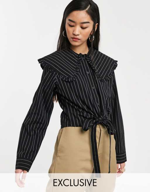 collusion unisex oversized pu shirt in black