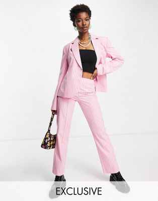 COLLUSION pinstripe flood trousers in pink co-ord