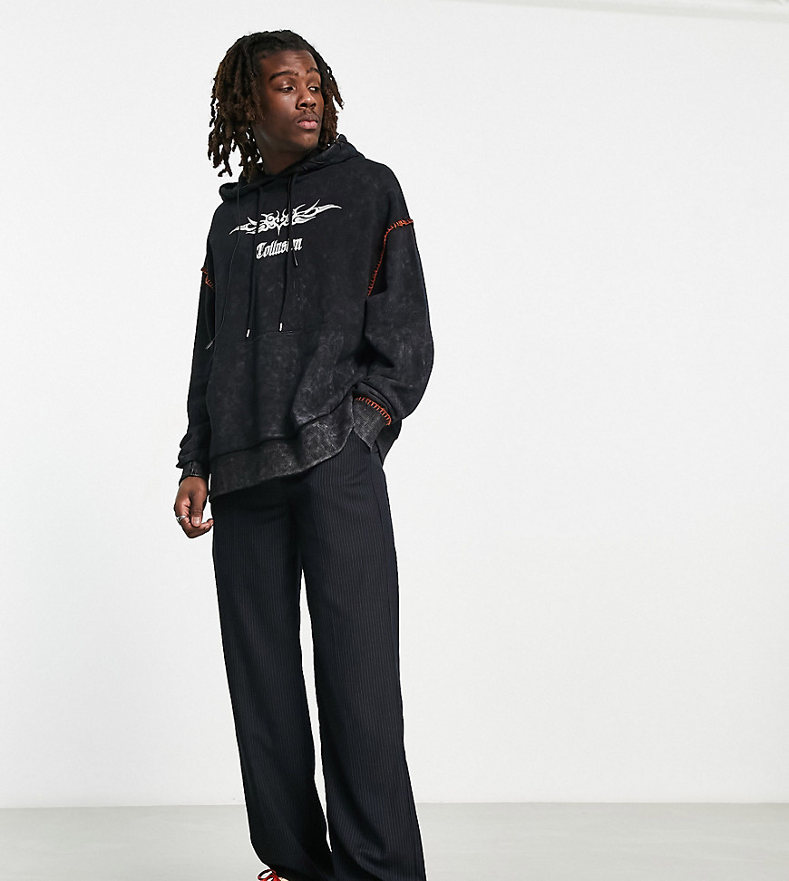 COLLUSION pinstripe tailored pants with belt in black