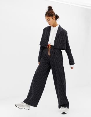 pinstripe wide leg pants