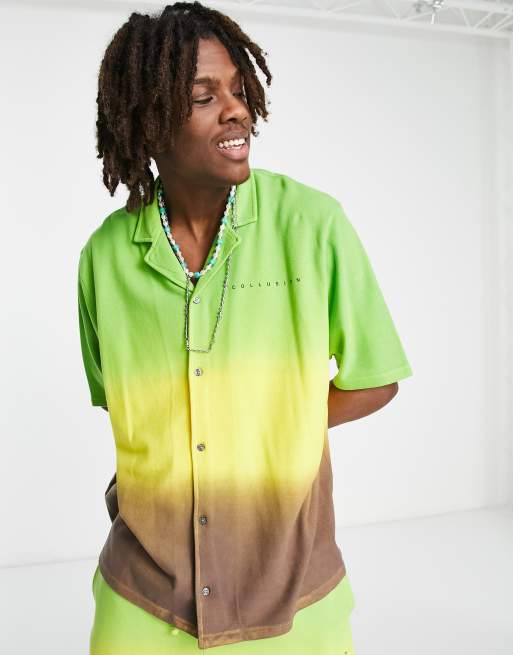 COLLUSION pique short sleeve shirt in ombre with logo print - part of a set
