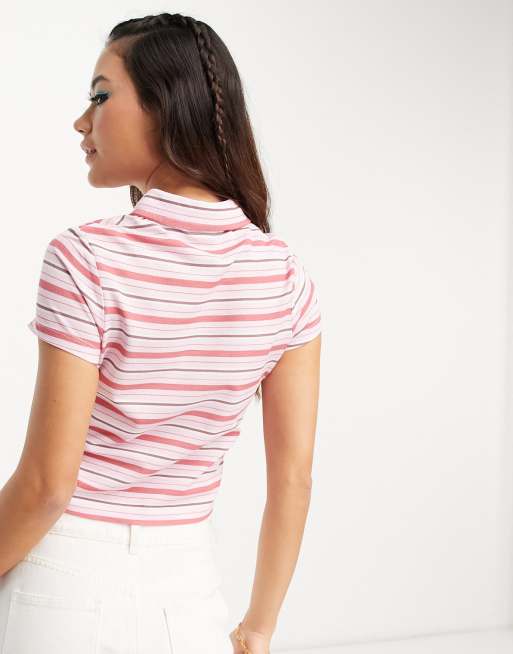 Pink and white striped polo best sale shirt womens