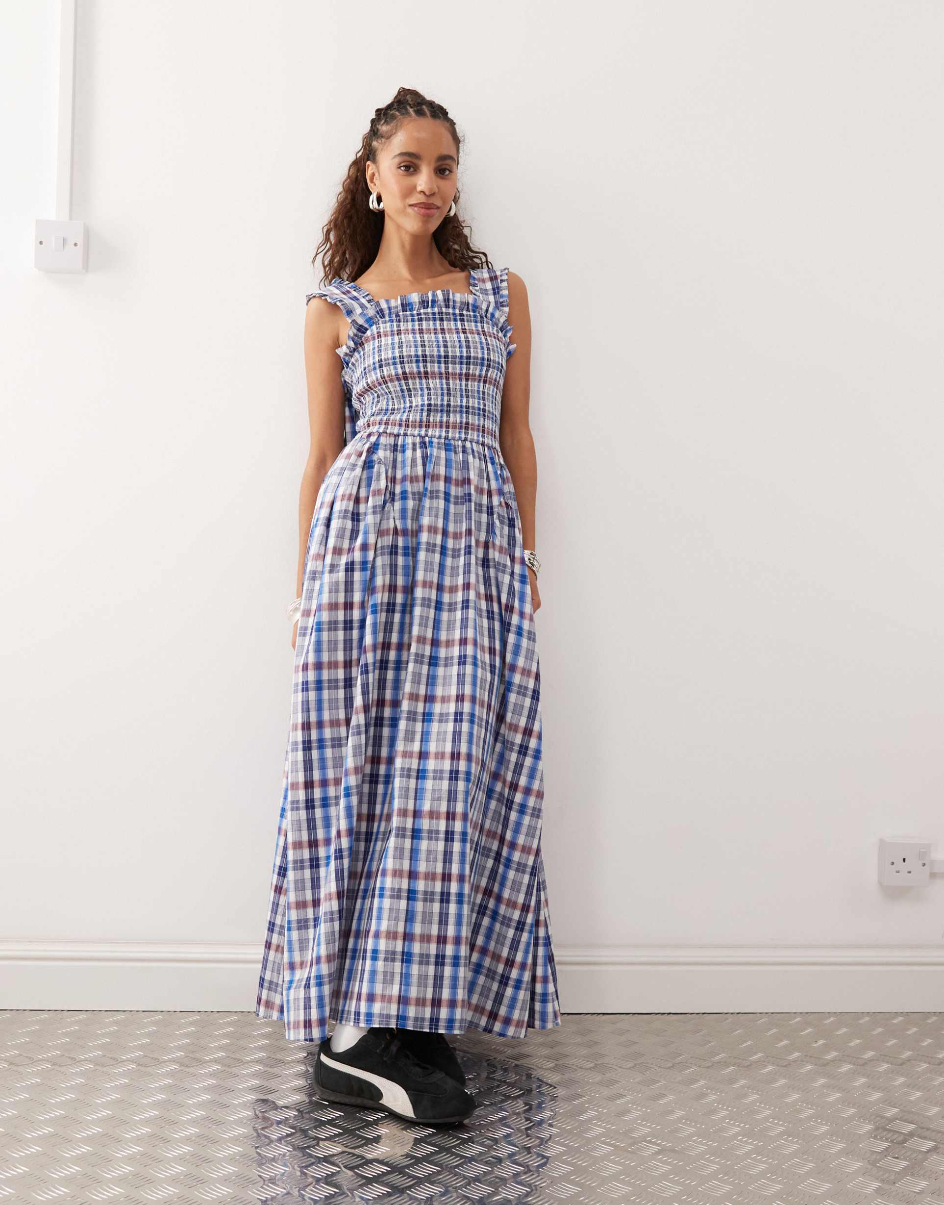 collusion plaid maxi dress in multi