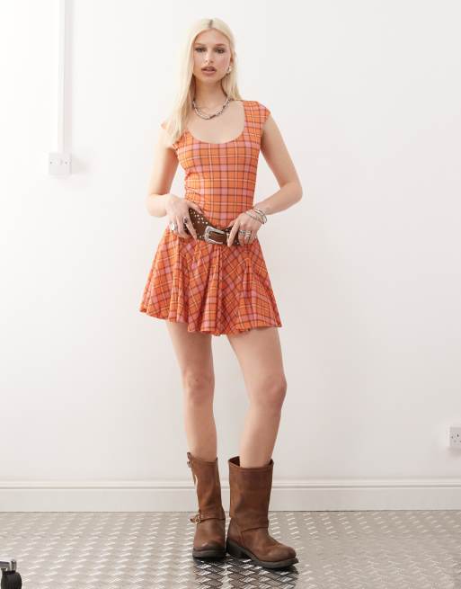 COLLUSION plaid mini dress in orange