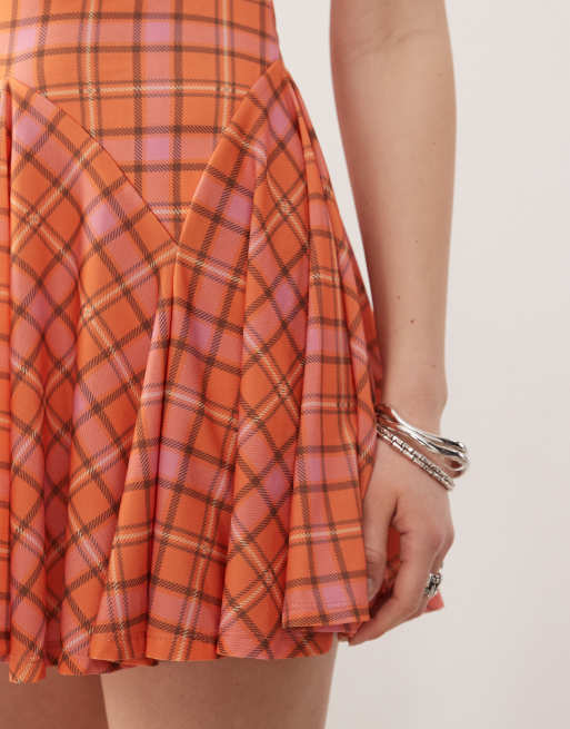 COLLUSION plaid mini dress in orange