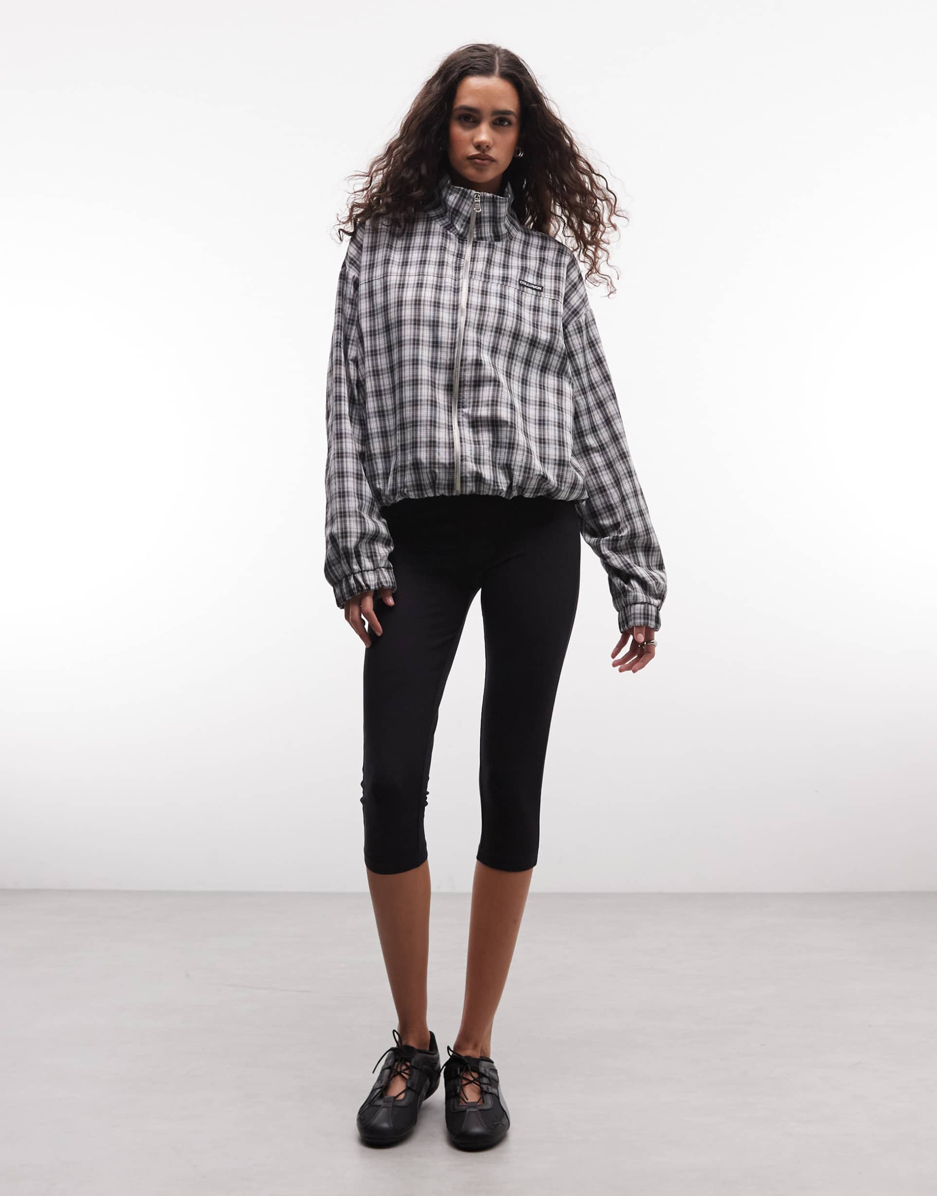 collusion plaid nylon funnel neck track jacket - part of a set