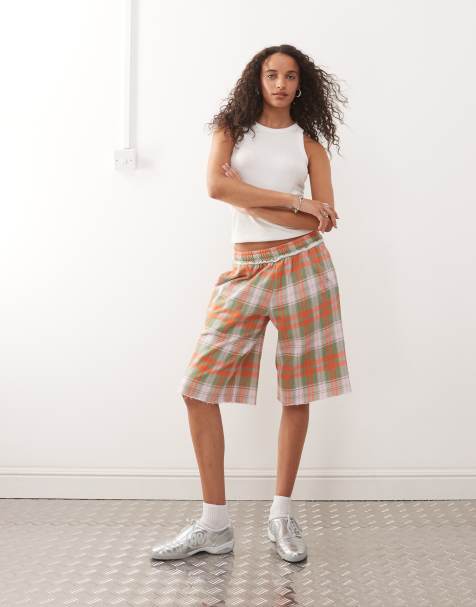 COLLUSION plaid print long sweatpants style shorts - view 1