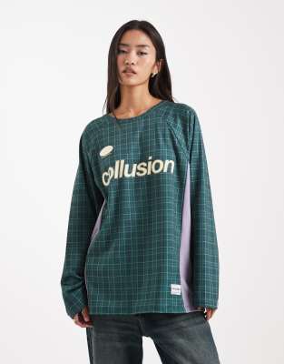 Collusion Plaid Print Soccer Tee In Blue