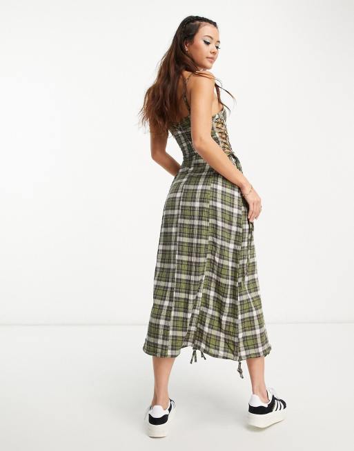 knee length dresses for ladies Sail to Sable Flutter Sleeve Midi Dress in Red Tartan  THE LUCKY KNOT