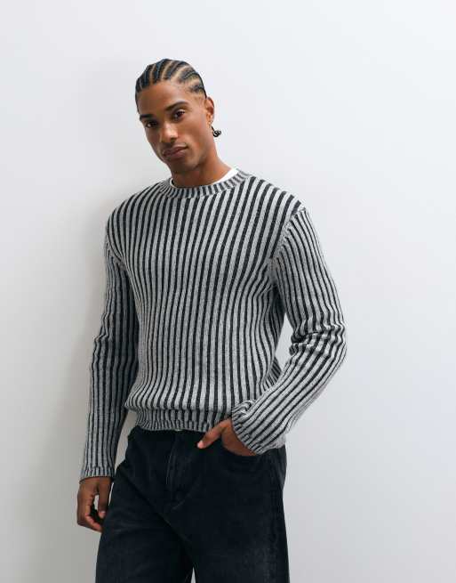 COLLUSION plated acid wash fitted crew neck jumper in grey, 5 of 5