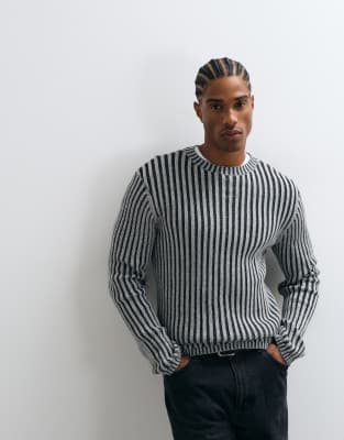 Collusion Plated Faded Wash Fitted Crew Neck Sweater In Gray