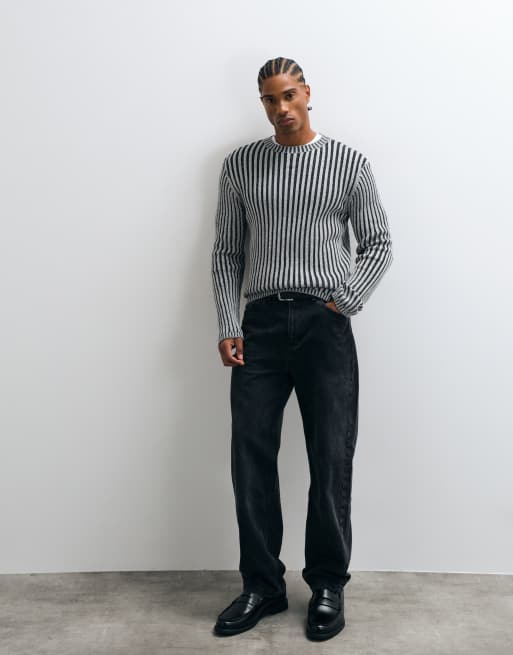 COLLUSION plated faded wash fitted crew neck sweater in gray, 2 of 5