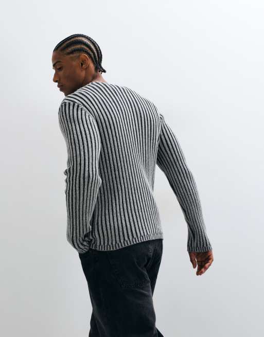 COLLUSION plated faded wash fitted crew neck sweater in gray, 4 of 5