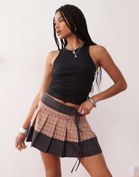 COLLUSION pleated micro skirt in check - view 1