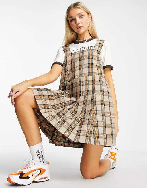 Beige check 2025 pinafore dress