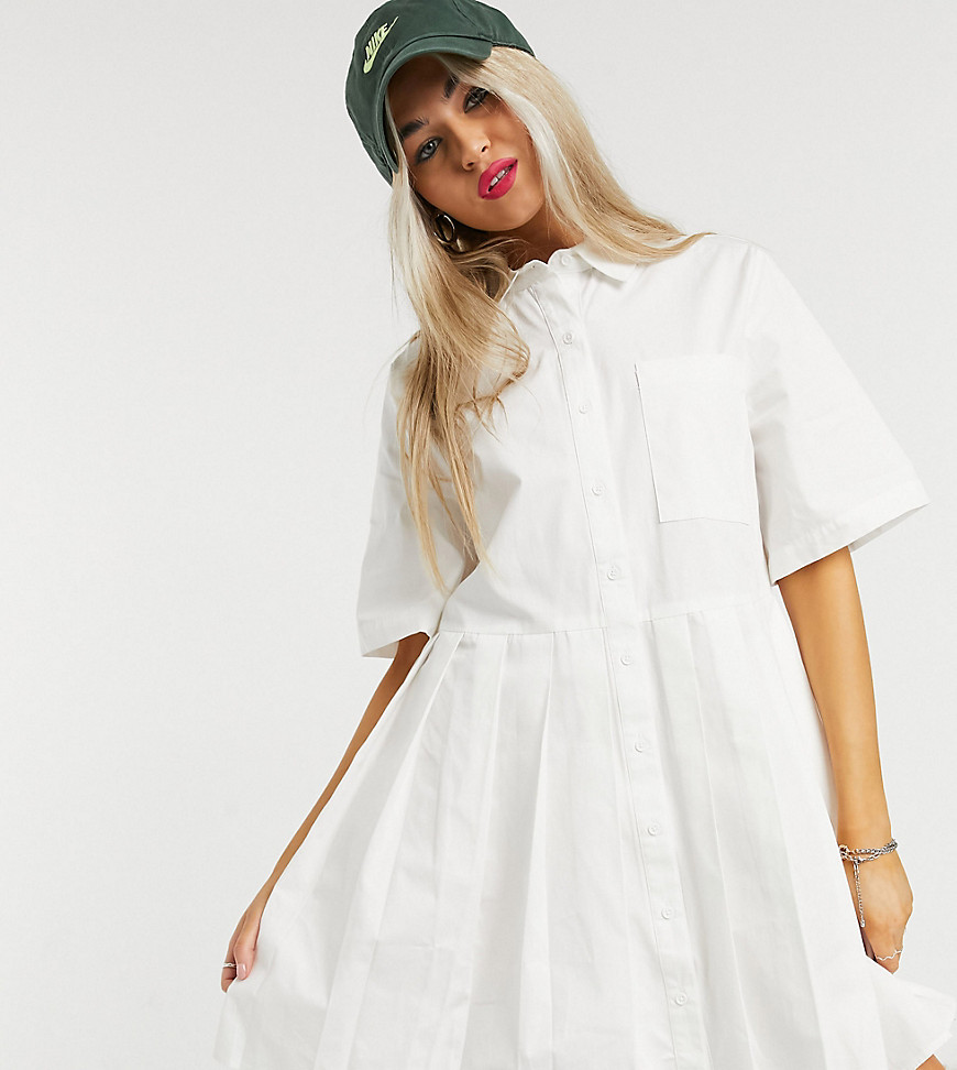 COLLUSION pleated mini shirt dress in white