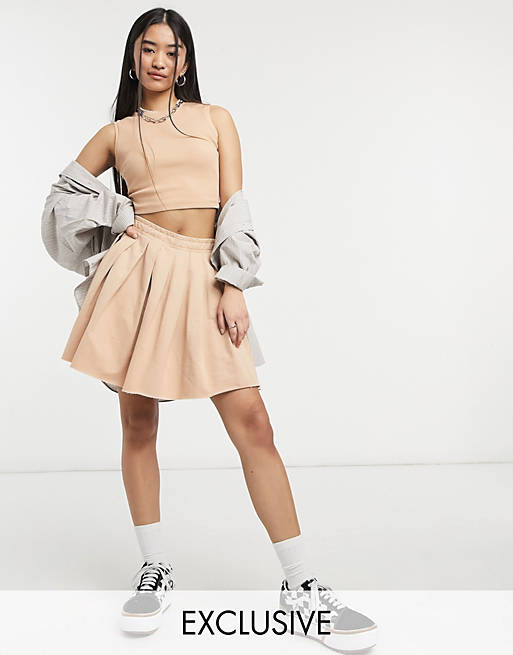 COLLUSION pleated mini skirt in sand co-ord