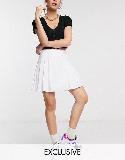 COLLUSION pleated tennis mini skirt in white