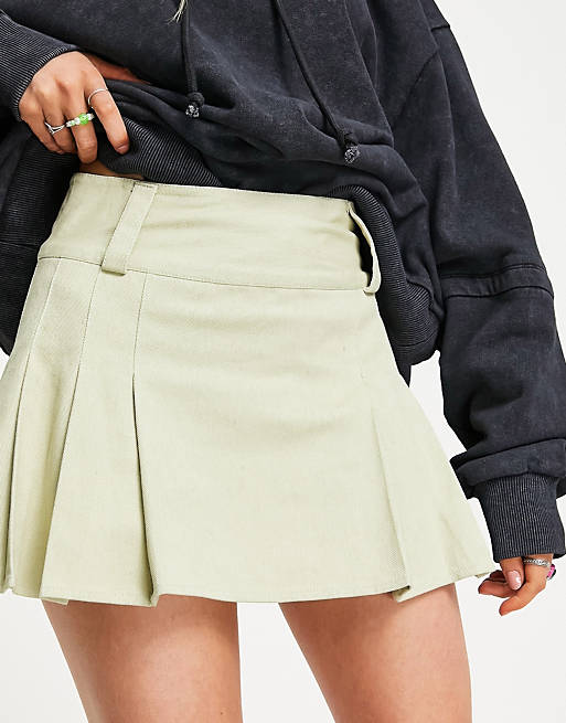 COLLUSION pleated twill mini skirt in stone | ASOS