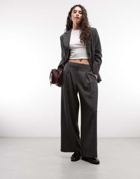 COLLUSION pleated wide leg pant in grey check - view 1