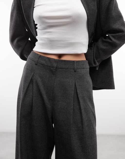 COLLUSION pleated wide leg pant in grey check, 3 of 5