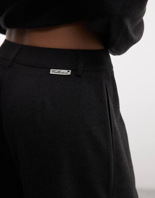 COLLUSION pleated wide leg trouser in charcoal, 4 of 5