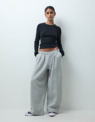 Collusion Pleated Wide Leg Trouser In Gray