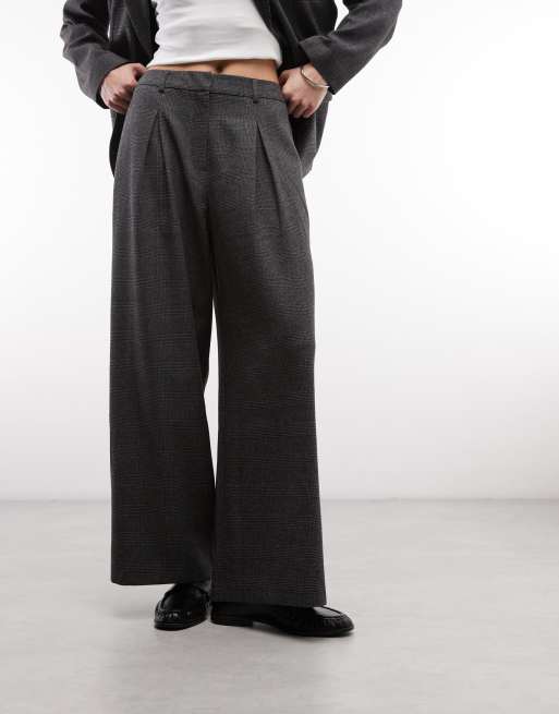 COLLUSION pleated wide leg trouser in grey check, 2 of 5