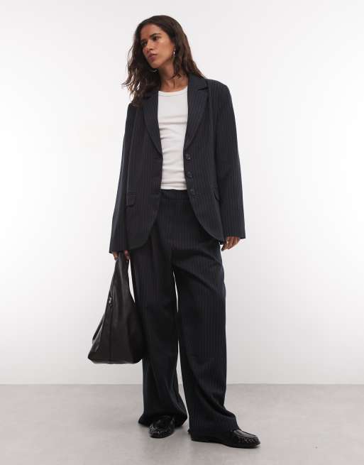 COLLUSION oversized blazer & wide leg trouser in navy pinstripe, 2 of 3