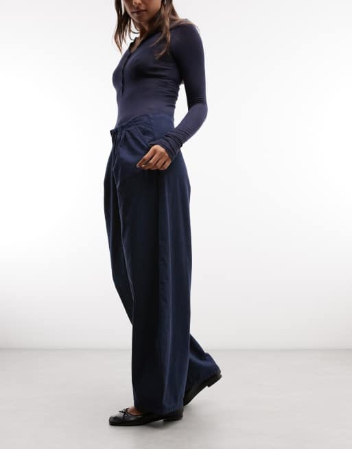 COLLUSION pleated XL balloon jean in navy, 3 of 5