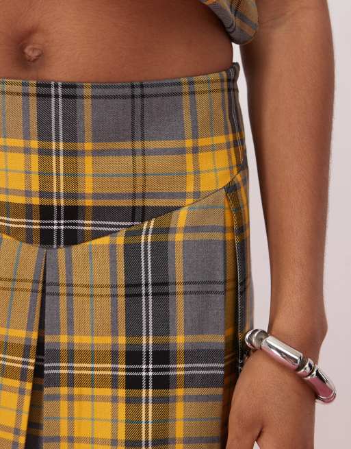 COLLUSION – Plissierter Kilt in Gelb kariert im 90er-Stil mit tiefer Taille, Kombiteil, 5 von 5