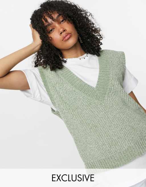 COLLUSION - Pluizige, geribbelde tanktop met V-hals in groen