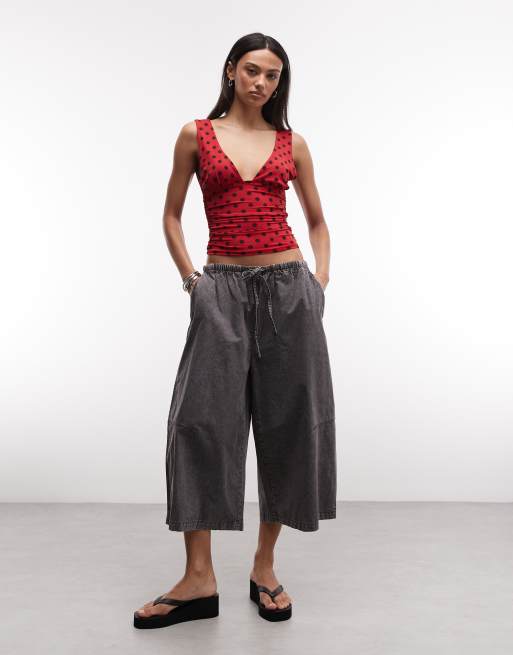COLLUSION plunge halter in red polka dot, 2 of 4